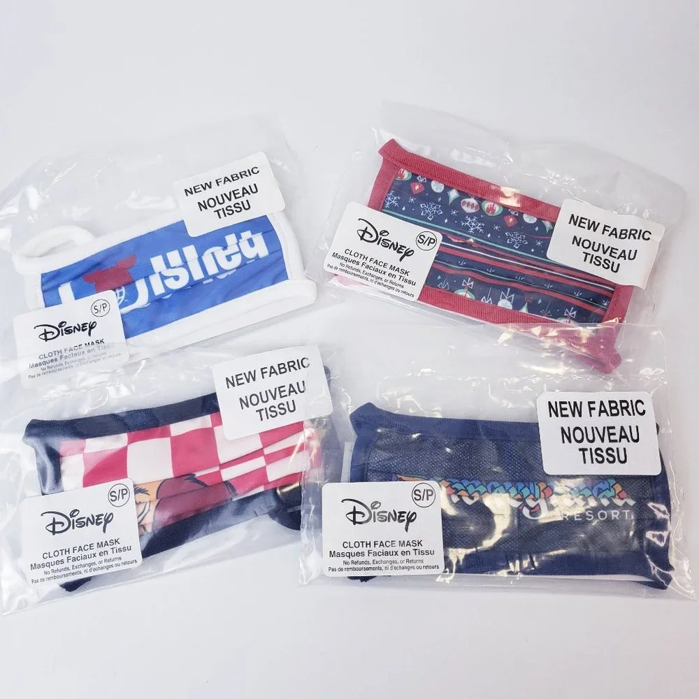 Disney Store Kids Lot of 4 Fabric Mask ~ Mickey Mouse Holiday, Lady, Disneyland